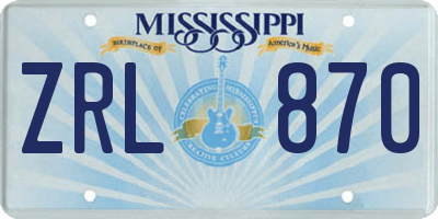 MS license plate ZRL870