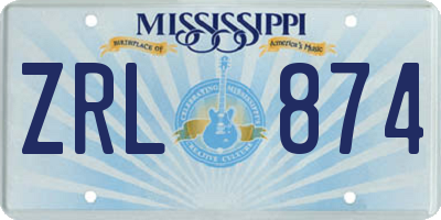 MS license plate ZRL874