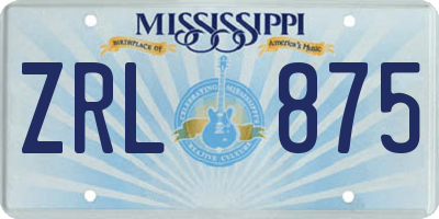 MS license plate ZRL875
