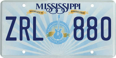 MS license plate ZRL880