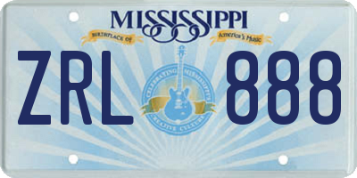 MS license plate ZRL888