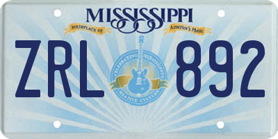 MS license plate ZRL892