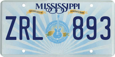 MS license plate ZRL893