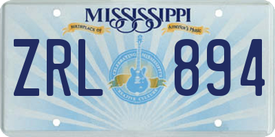 MS license plate ZRL894