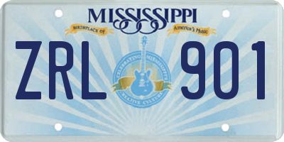MS license plate ZRL901