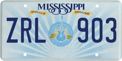 MS license plate ZRL903