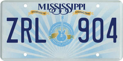 MS license plate ZRL904