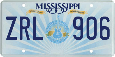 MS license plate ZRL906