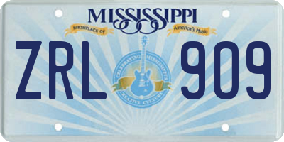 MS license plate ZRL909