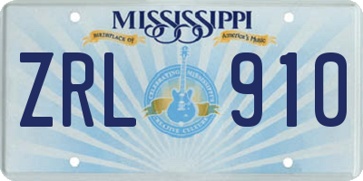 MS license plate ZRL910