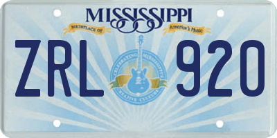 MS license plate ZRL920