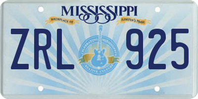 MS license plate ZRL925