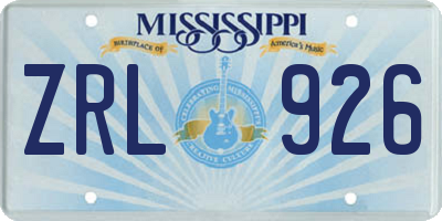 MS license plate ZRL926