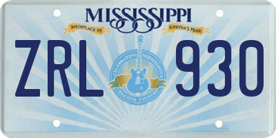 MS license plate ZRL930