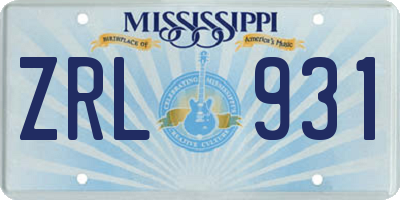 MS license plate ZRL931