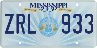 MS license plate ZRL933