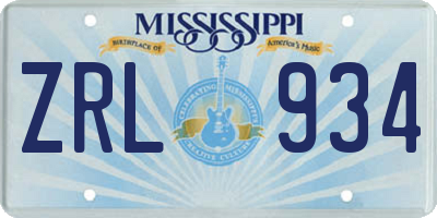 MS license plate ZRL934