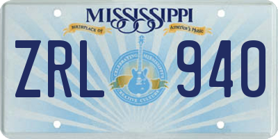 MS license plate ZRL940