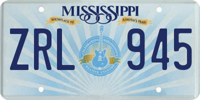 MS license plate ZRL945