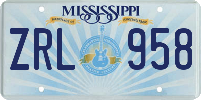 MS license plate ZRL958
