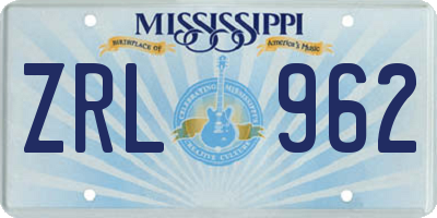MS license plate ZRL962