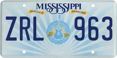 MS license plate ZRL963
