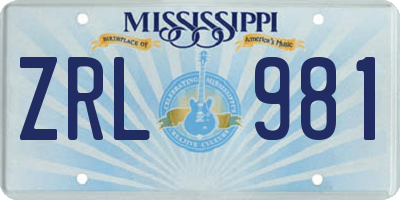 MS license plate ZRL981