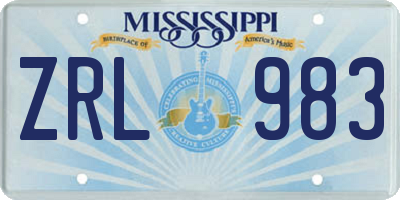MS license plate ZRL983