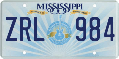 MS license plate ZRL984