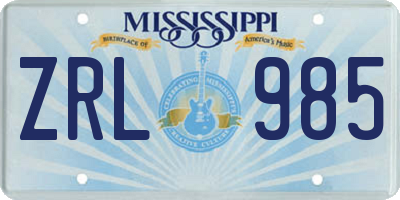 MS license plate ZRL985
