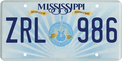 MS license plate ZRL986