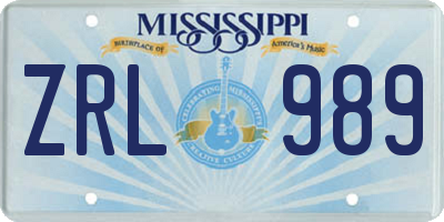 MS license plate ZRL989