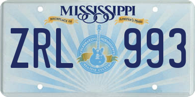 MS license plate ZRL993