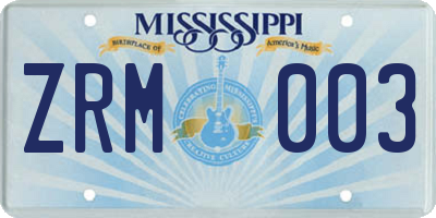 MS license plate ZRM003