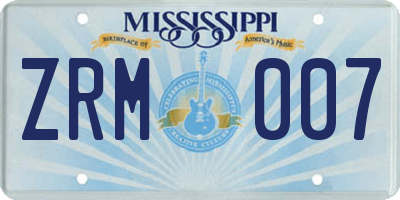MS license plate ZRM007