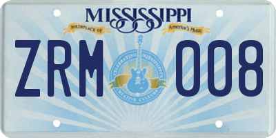 MS license plate ZRM008
