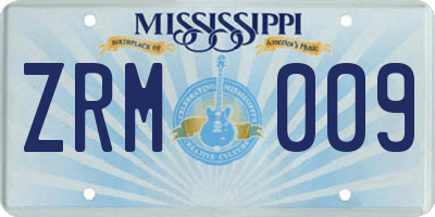 MS license plate ZRM009