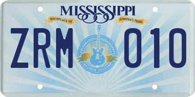 MS license plate ZRM010