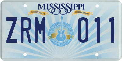 MS license plate ZRM011