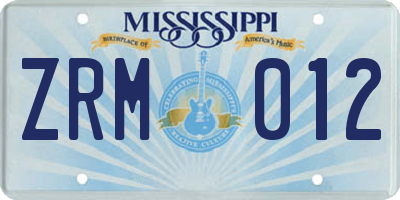 MS license plate ZRM012