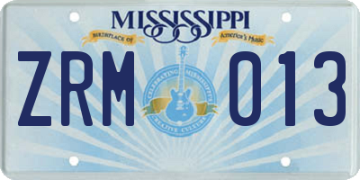 MS license plate ZRM013