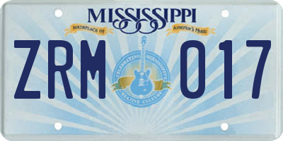 MS license plate ZRM017