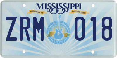 MS license plate ZRM018