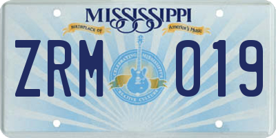 MS license plate ZRM019