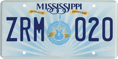 MS license plate ZRM020