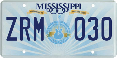 MS license plate ZRM030