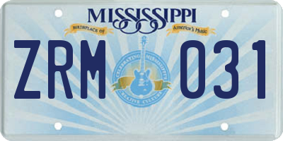 MS license plate ZRM031