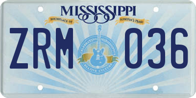 MS license plate ZRM036