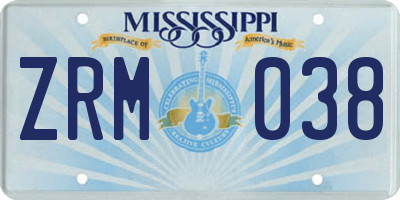 MS license plate ZRM038