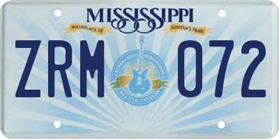 MS license plate ZRM072